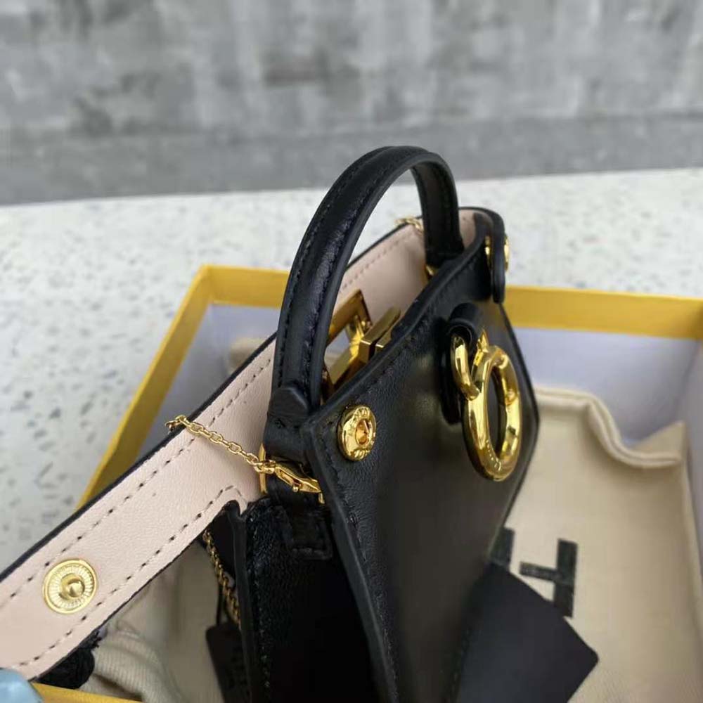 Fendi Women Pico Peekaboo Charm Light Black Nappa Leather Charm