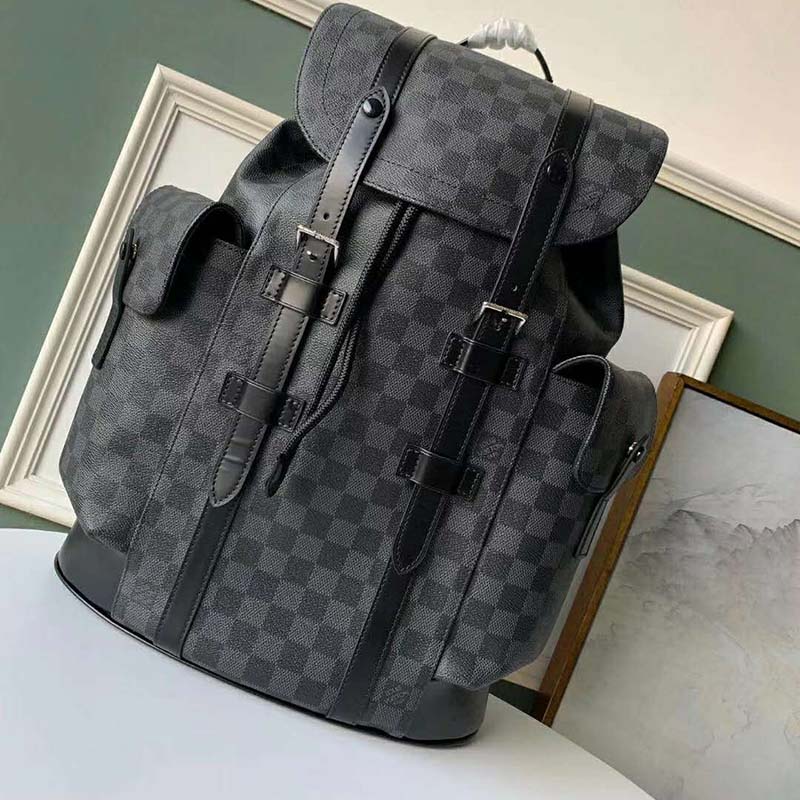 Louis Vuitton LV Unisex Christopher PM Backpack in Damier Graphite Canvas-Grey