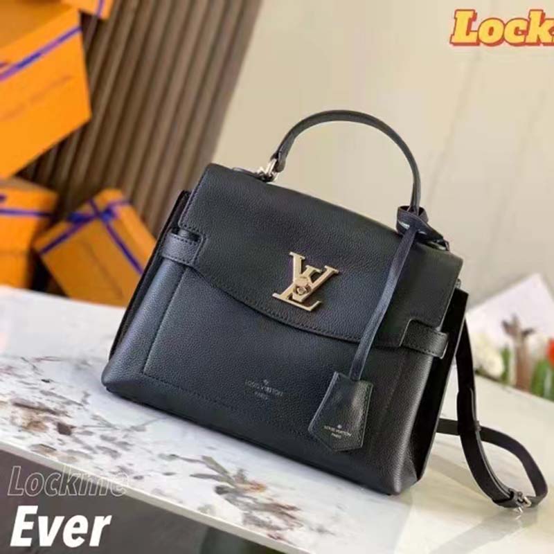 Louis Vuitton LV Women Lockme Ever BB Handbag Black Soft Calfskin