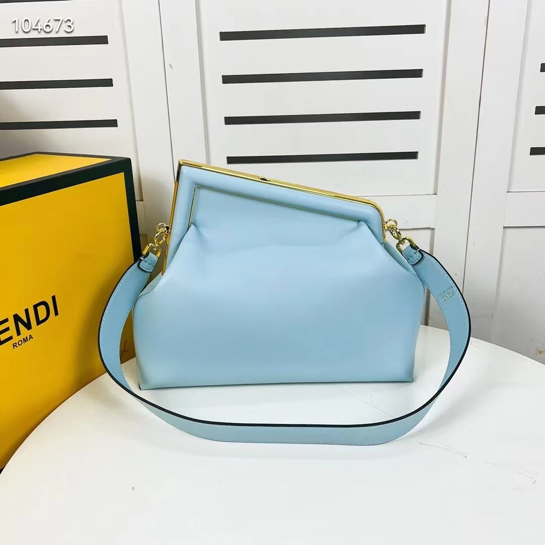 Fendi Women First Medium Light Blue Leather Bag
