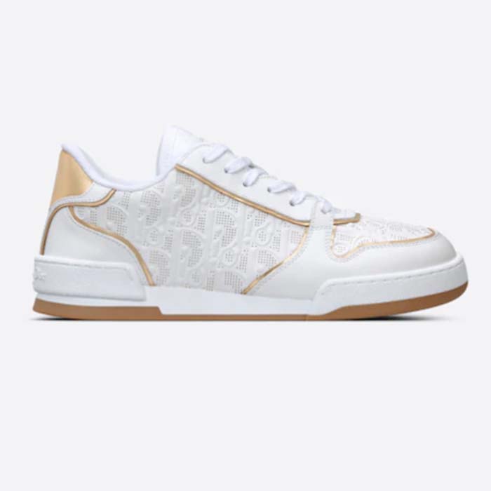 Dior Women CD Dior One Sneaker White Gold-Tone Dior Oblique Perforated Calfskin