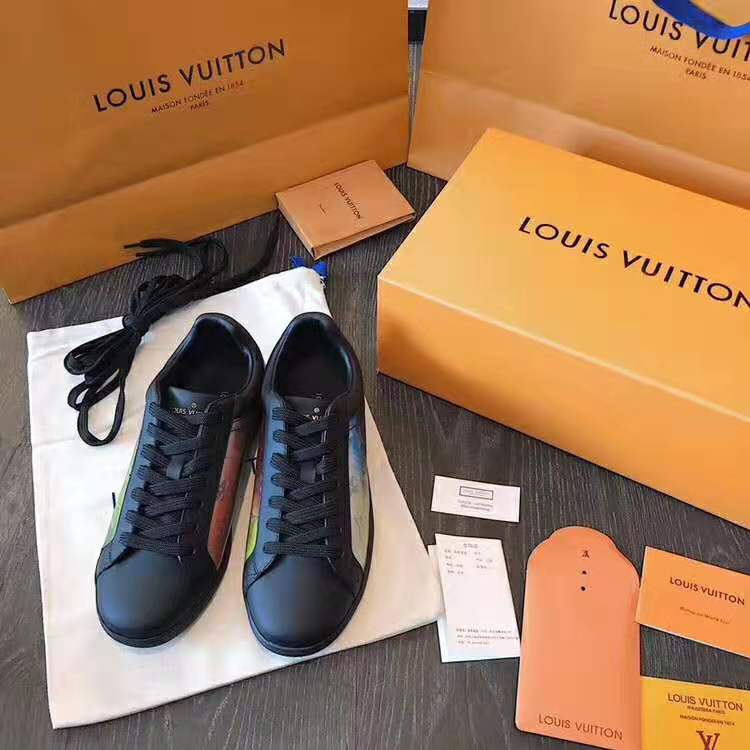 Louis Vuitton LV Unisex LV Sneaker Luxembourg in Iridescent Monogram Textile and Calf Leather-Black