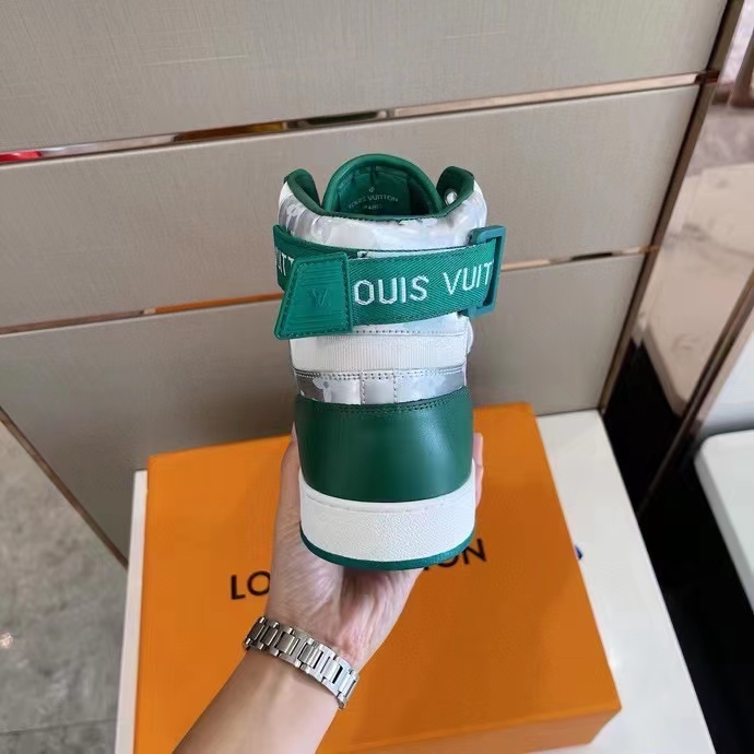 Louis Vuitton LV Unisex Rivoli Sneaker Boot Green Calf Leather Monogram Metallic Canvas