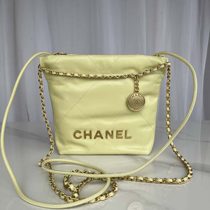 Chanel Women CC 22 Mini Handbag Shiny Calfskin Gold-Tone Metal Yellow