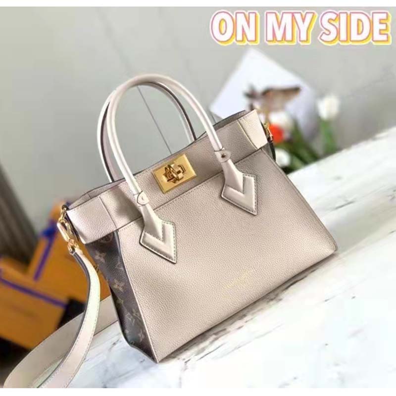 Louis Vuitton LV Women On My Side PM Handbag Greige Monogram Coated Canvas Calf