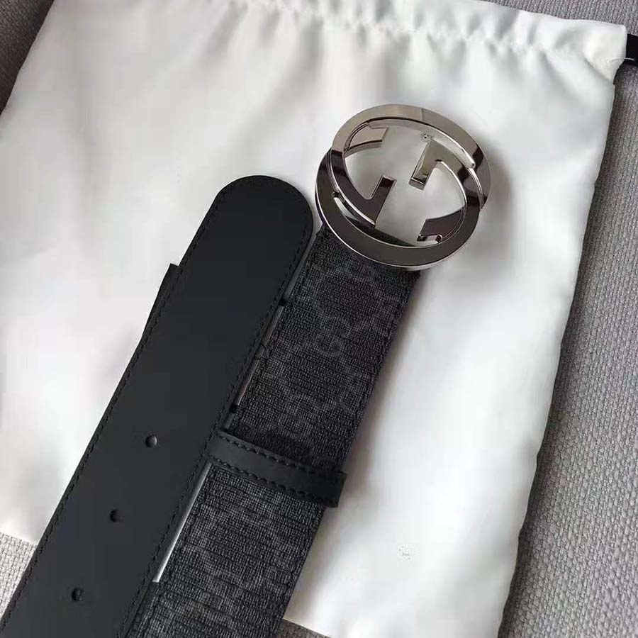 Gucci Unisex GG Supreme Belt with G Buckle in Black/Grey GG Supreme Canvas
