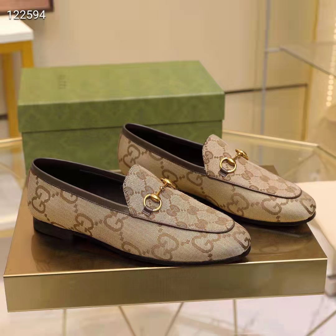 Gucci Unisex Maxi GG Jordaan Loafer Camel Ebony Maxi Canvas Canvas