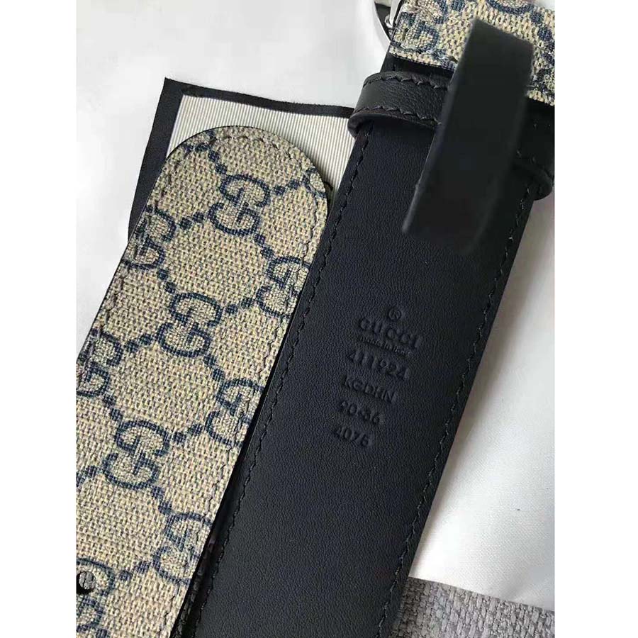 Gucci Unisex GG Supreme Belt with G Buckle in Beige/Blue GG Supreme Canvas