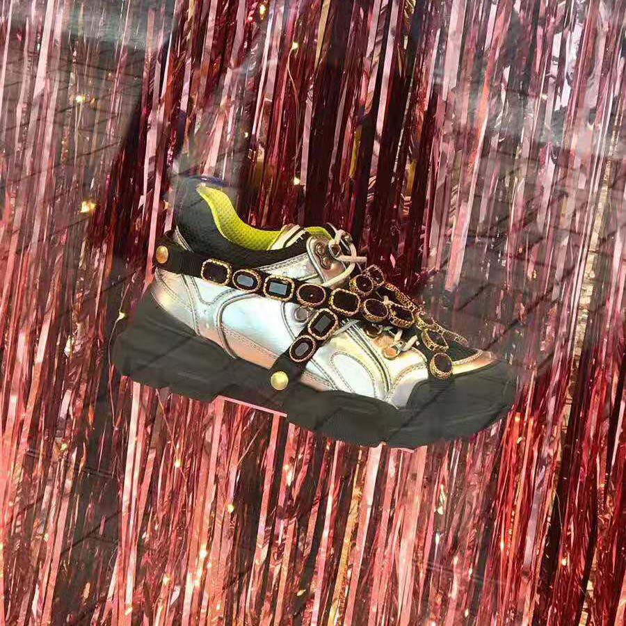 Gucci Women Flashtrek Sneaker with Removable Crystals 5.6cm Height-Silver