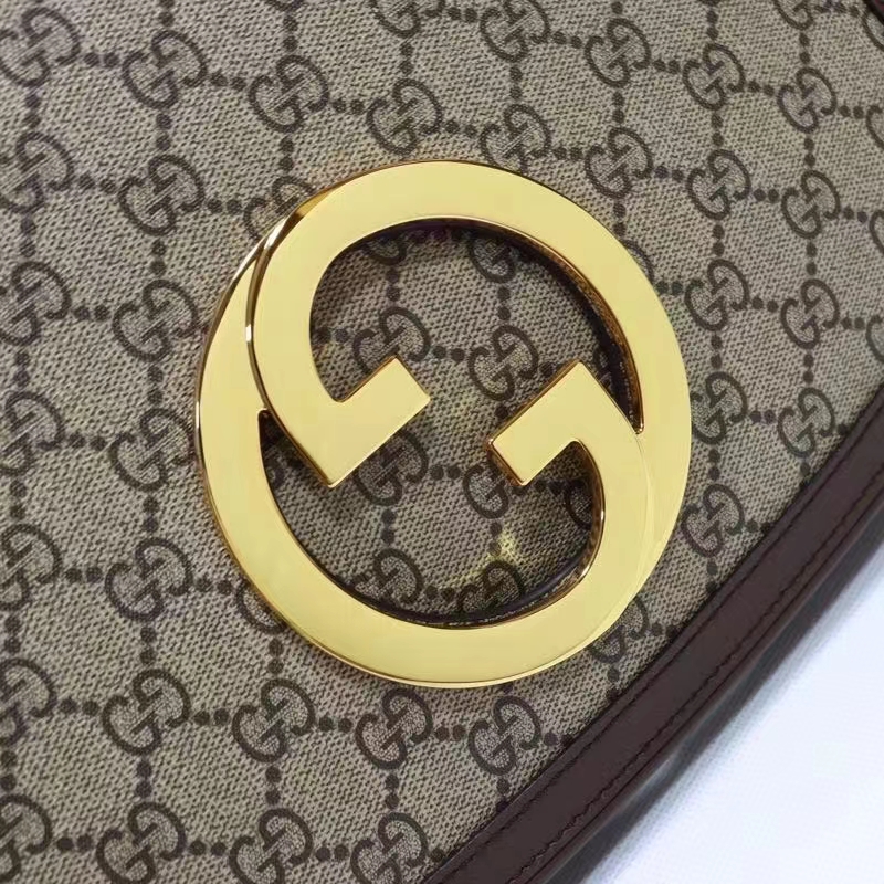 Gucci Women GG Blondie Medium Shoulder Bag Beige Ebony GG Supreme Canvas
