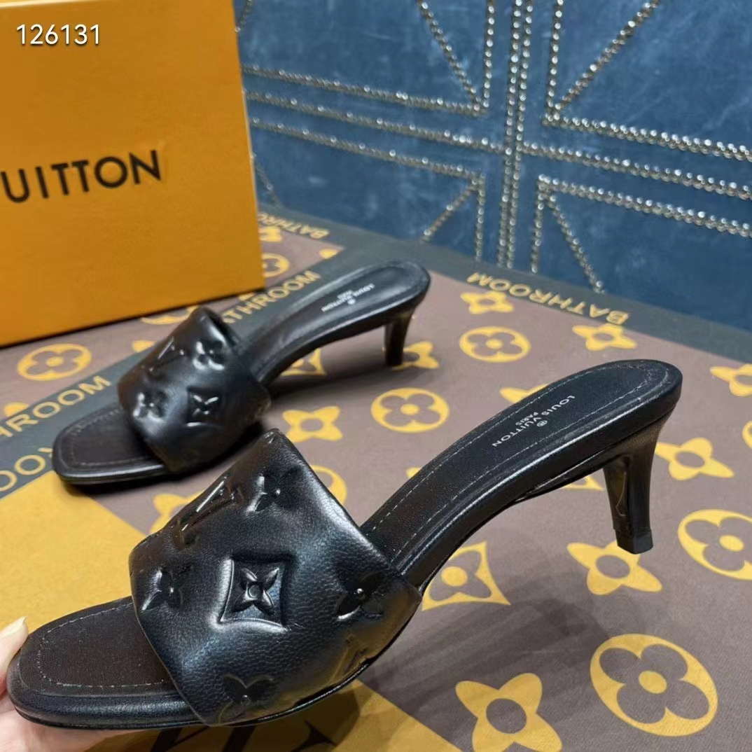 Louis Vuitton LV Women Revival Mule Black Monogram Embossed Lambskin 5.5 cm Heel