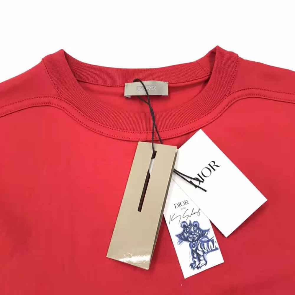 Dior Men Dior and Kenny Scharf T-shirt Relaxed Fit Red Cotton Jersey