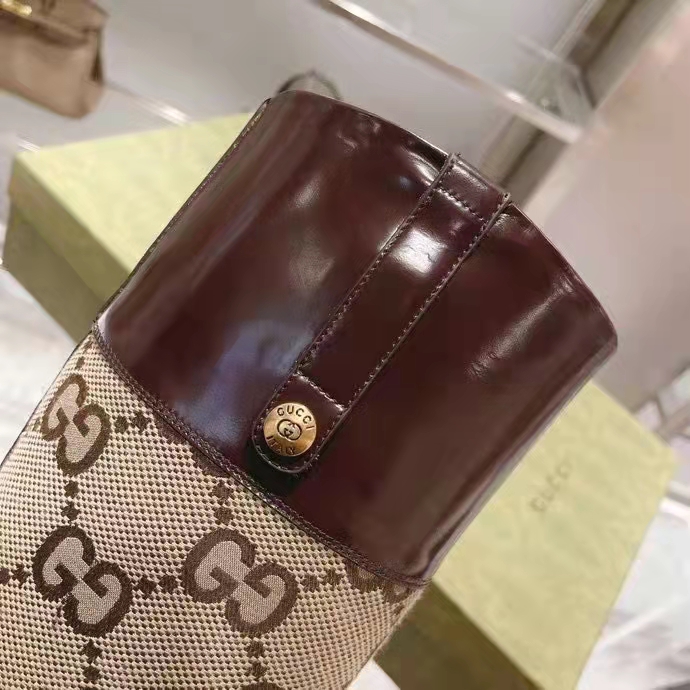 Gucci Women Knee-High Boot Harness Beige Ebony Maxi GG Canvas Interlocking G