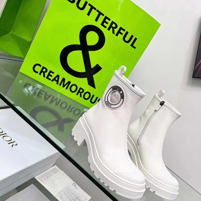 Dior Women CD Symbol Ankle Boot White Supple Calfskin 15 Cm High
