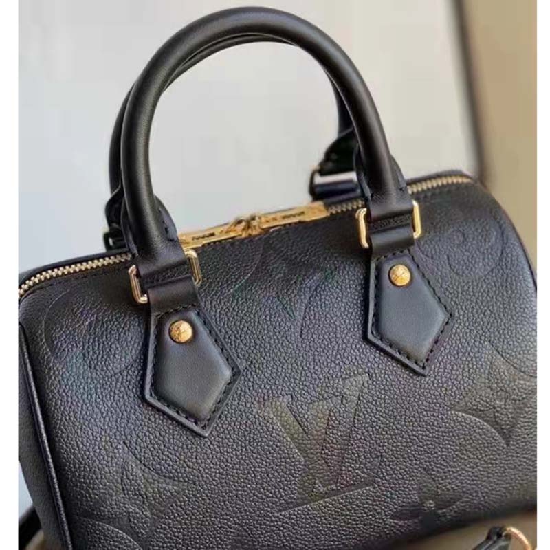 Louis Vuitton LV Women Speedy Bandoulière 20 Black Embossed Grained Cowhide Leather