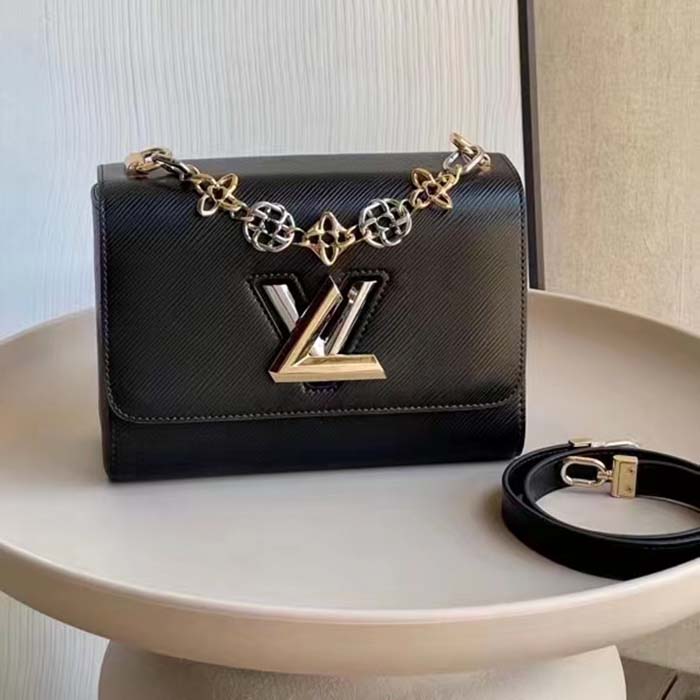 Louis Vuitton LV Women Twist MM Black Epi Grained Leather Cowhide Lock