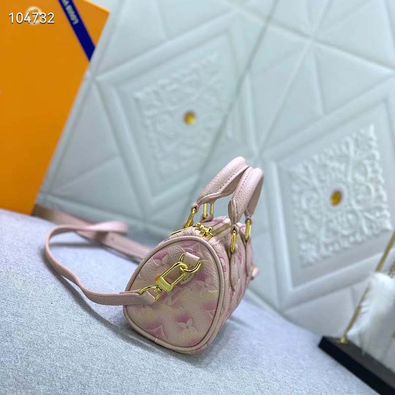 Louis Vuitton LV Women Nano Speedy Pink Monogram Empreinte Embossed Supple Grained Cowhide