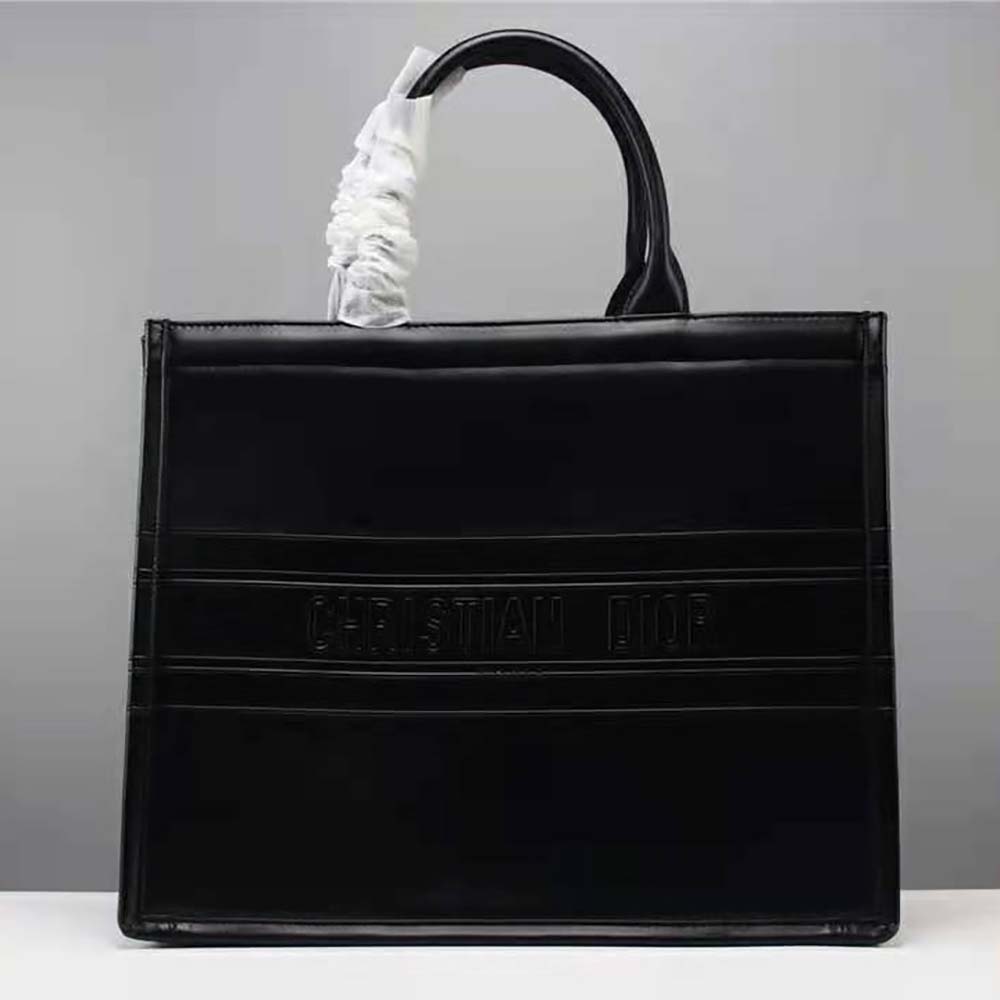 Dior Women Small Dior Book Tote Black Calfskin