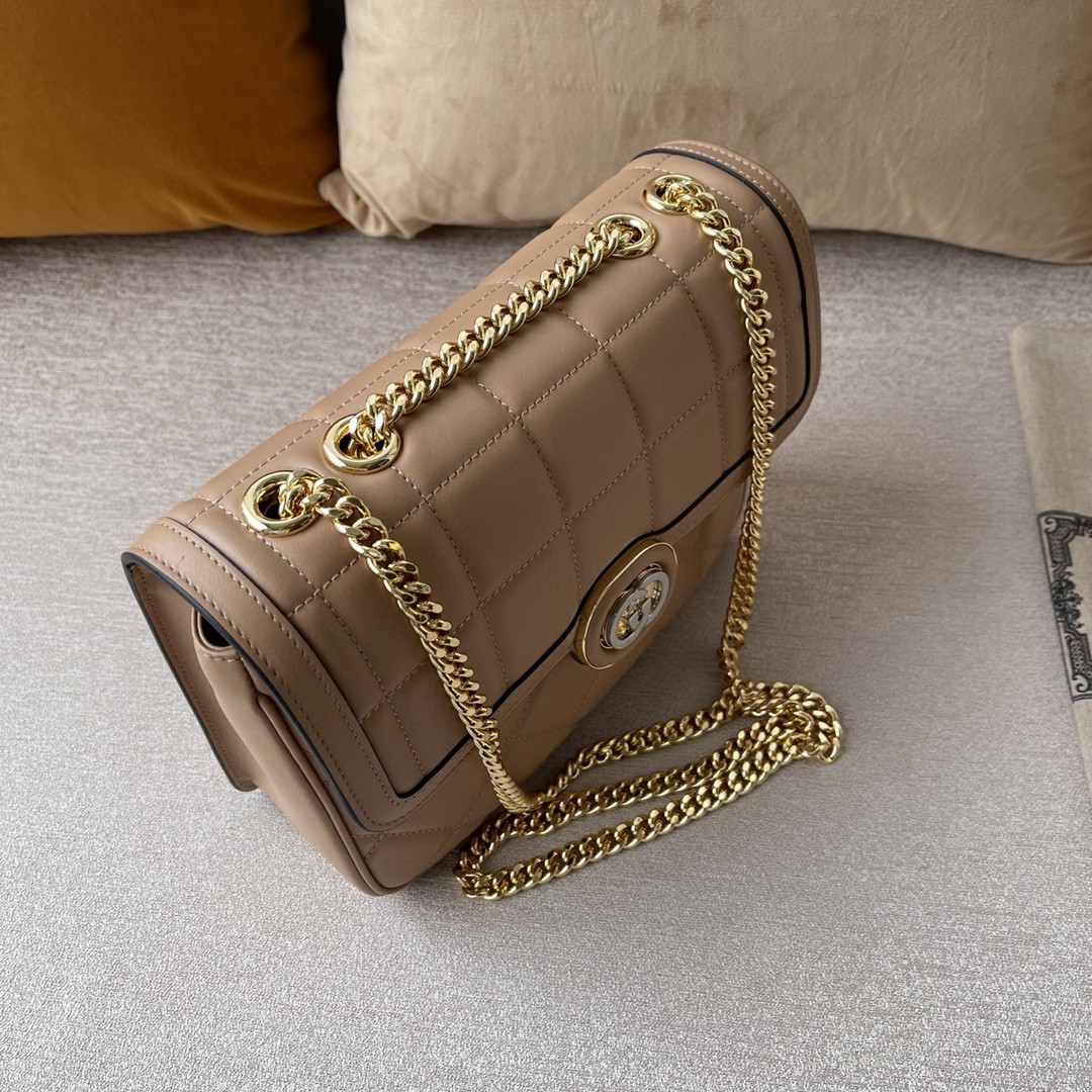 Gucci Women GG Deco Small Shoulder Bag Rose Beige Quilted Leather