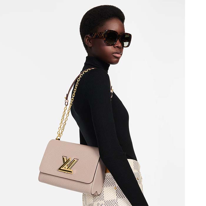 Louis Vuitton LV Women Twist MM Handbag Galet Gray Epi Grained Cowhide Leather