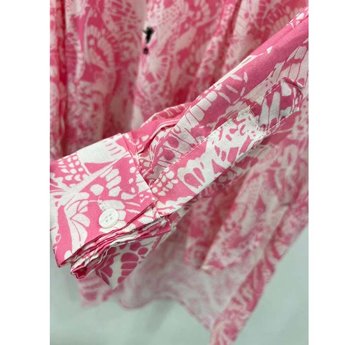 Dior Women CD Blouse Melocoton Pink Cotton Voile with Allover Butterfly Motif