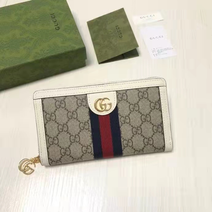 Gucci Unisex Ophidia Card Case Wallet Web Beige Ebony GG Supreme Canvas