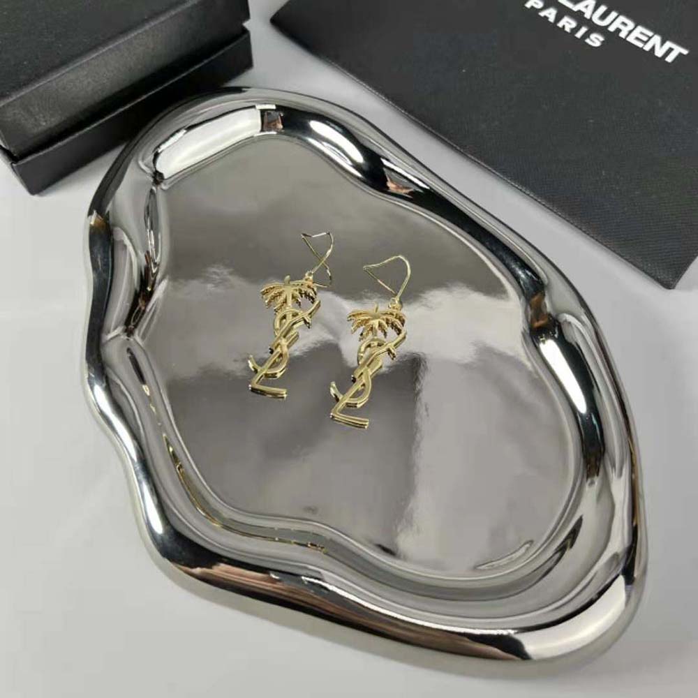 Saint Laurent YSL Women Monogram Palm Earrings in Metal-Gold