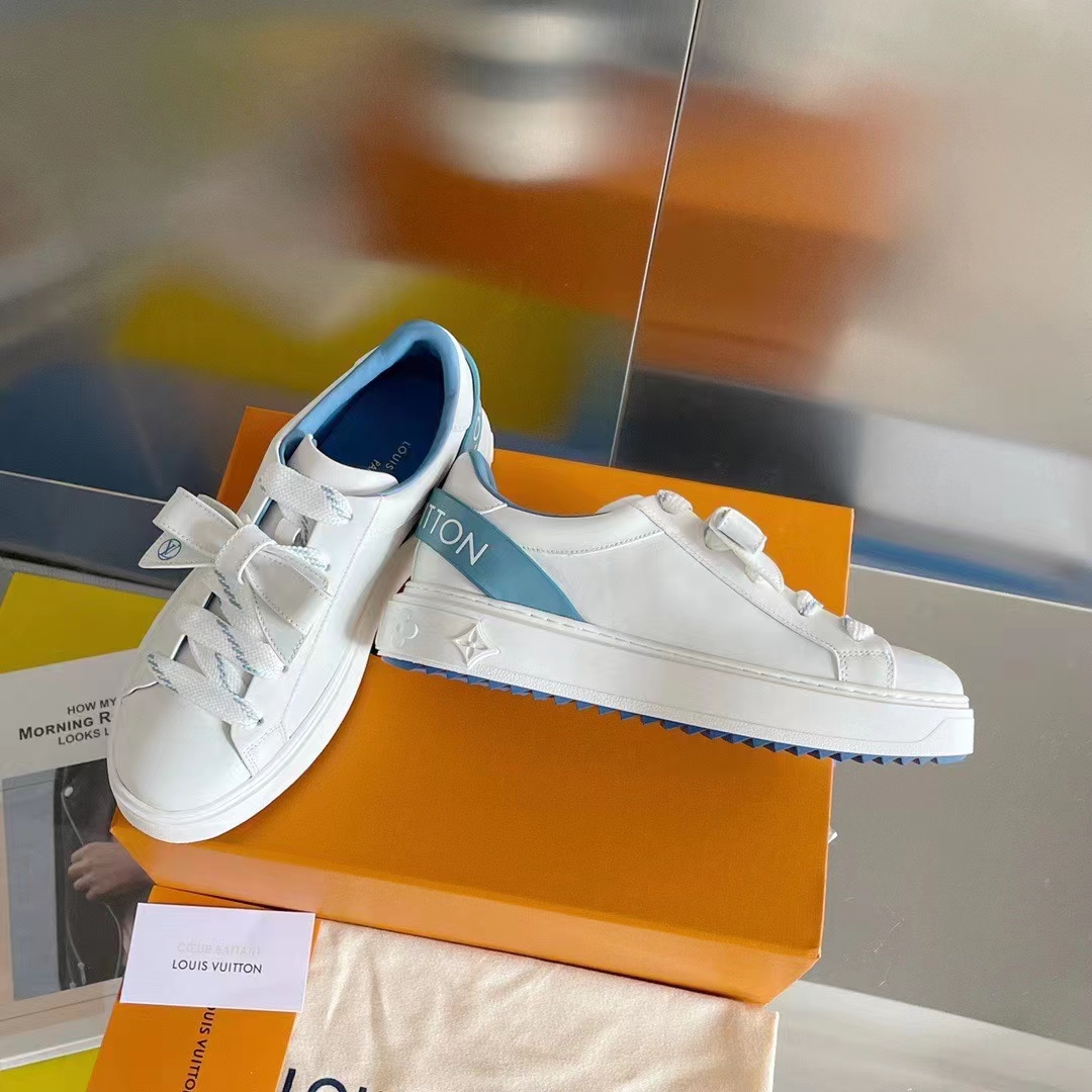 Louis Vuitton LV Women Time Out Sneaker Blue Calf Leather Rubber Outsole