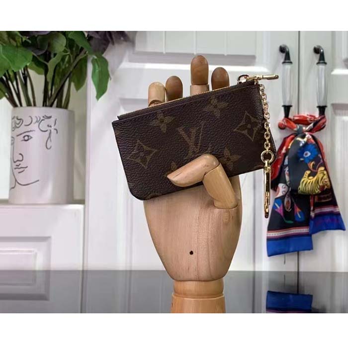 Louis Vuitton LV Unisex Key Pouch Dragon Fruit Pink Monogram Coated Canvas Grained Cowhide Leather