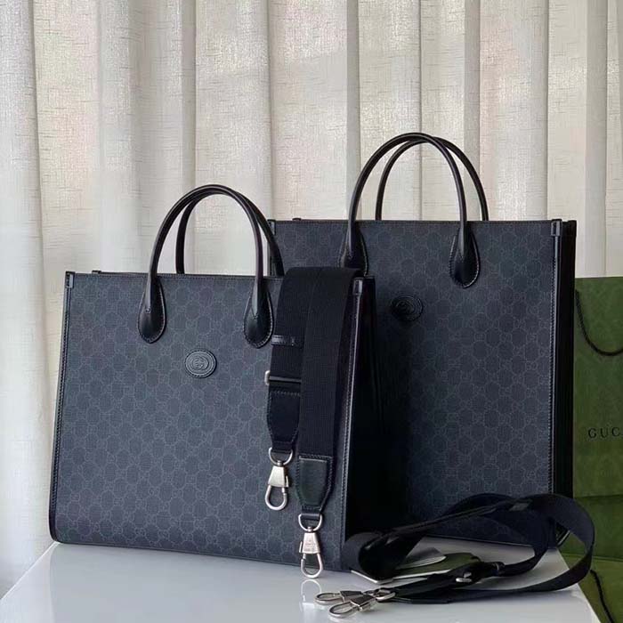 Gucci Unisex Medium Tote Bag Interlocking G Black GG Supreme Canvas