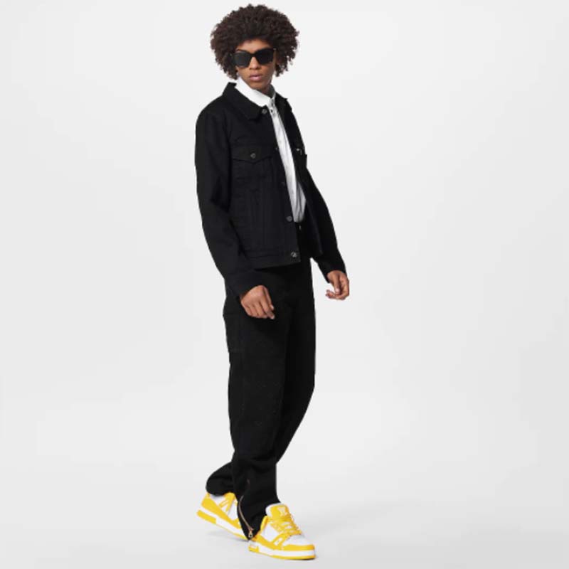 Louis Vuitton Unisex LV Trainer Sneaker Yellow Monogram Denim Rubber Outsole Monogram Flowers