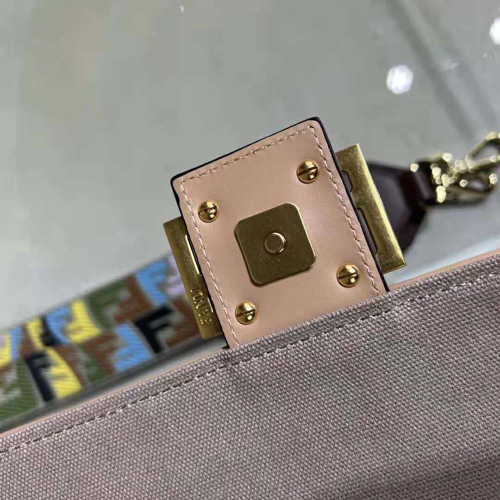 Fendi Women Lconic Medium Baguette Gray FF Canvas Bag