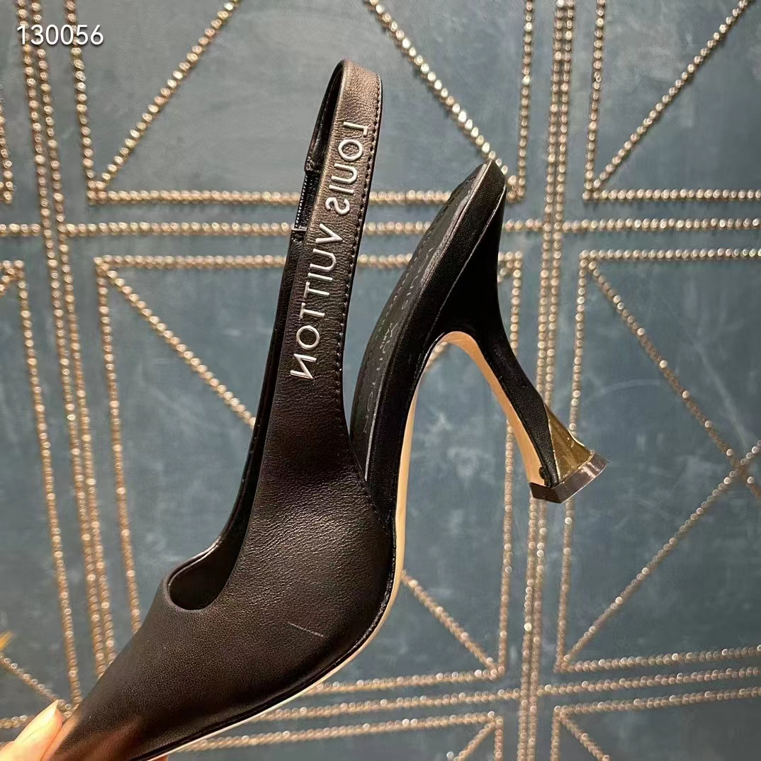 Louis Vuitton LV Women Sparkle Slingback Pump Black Calf Leather Elasticized 9.5 Cm Heel