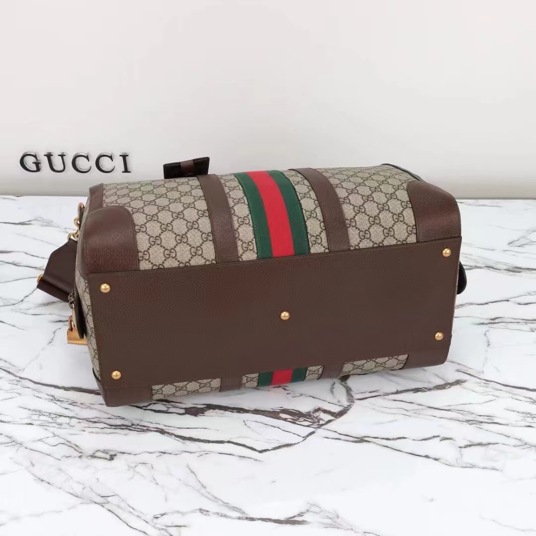 Gucci Unisex GG Savoy Small Duffle Bag Beige Ebony GG Supreme Canvas