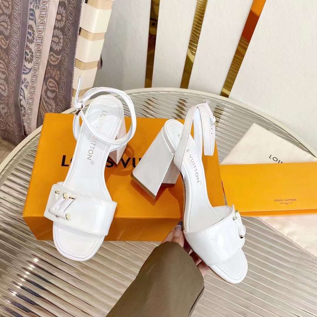 Louis Vuitton LV Women Shake Sandal White Patent Calf Leather 9.5 Cm Heel