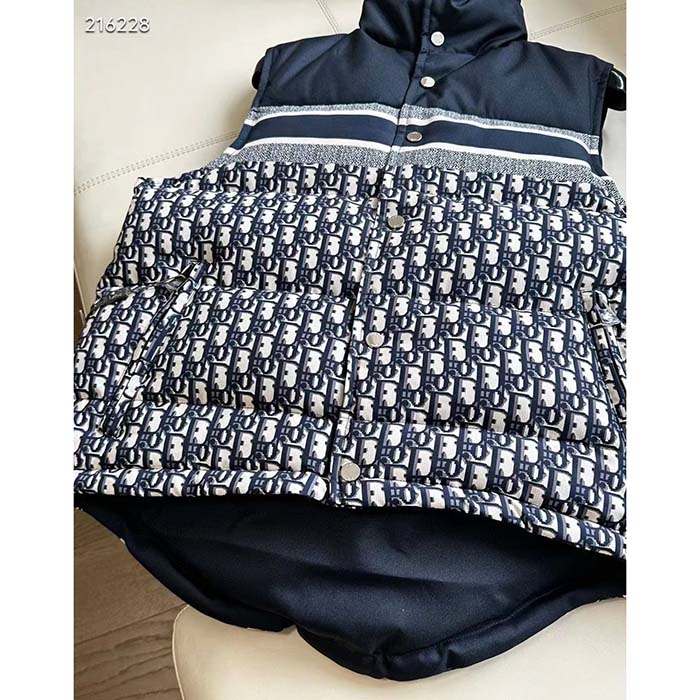 Dior Men CD Reversible Puffer Vest Blue Ecru Dior Oblique Quilted Technical Taffeta
