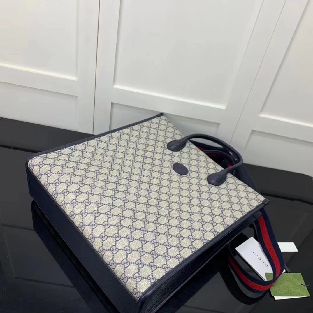 Gucci GG Unisex Medium Tote Bag Interlocking G Beige Blue Supreme Canvas