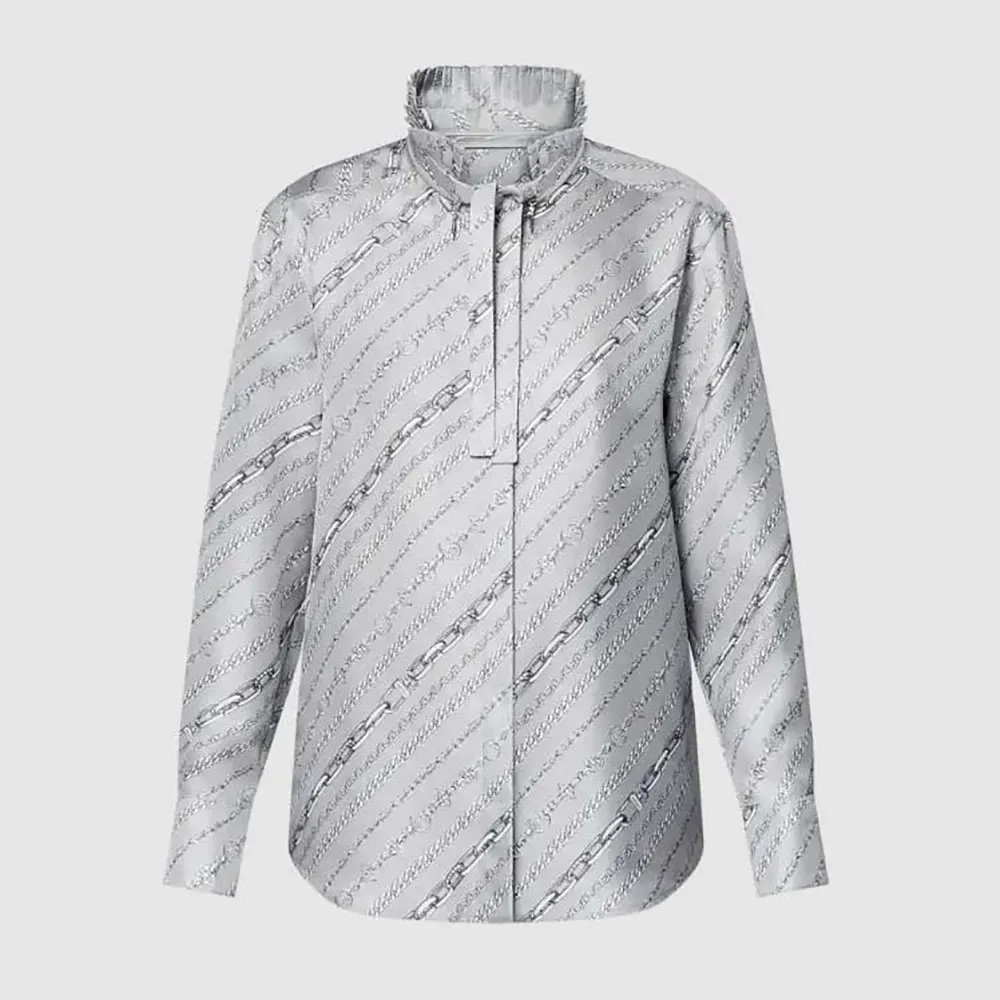 Louis Vuitton Women Pleated Collar Chain Print Shirt 1AGOAX