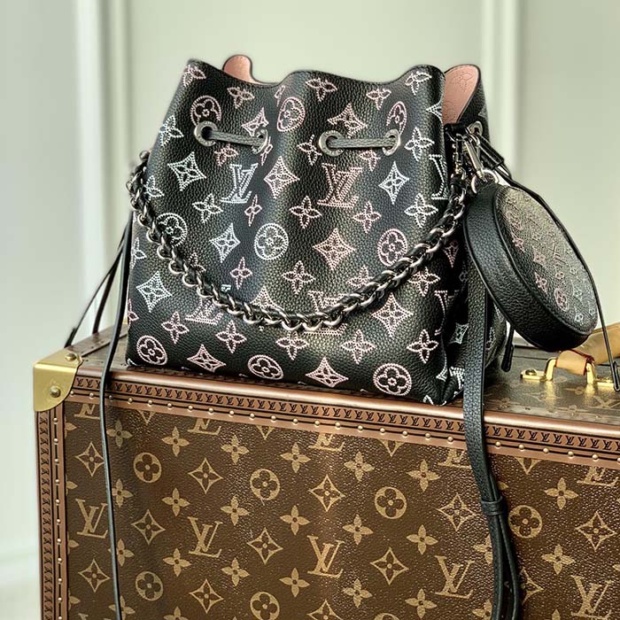 Louis Vuitton LV Women Bella Bucket Bag Black Perforated Mahina Calf Leather