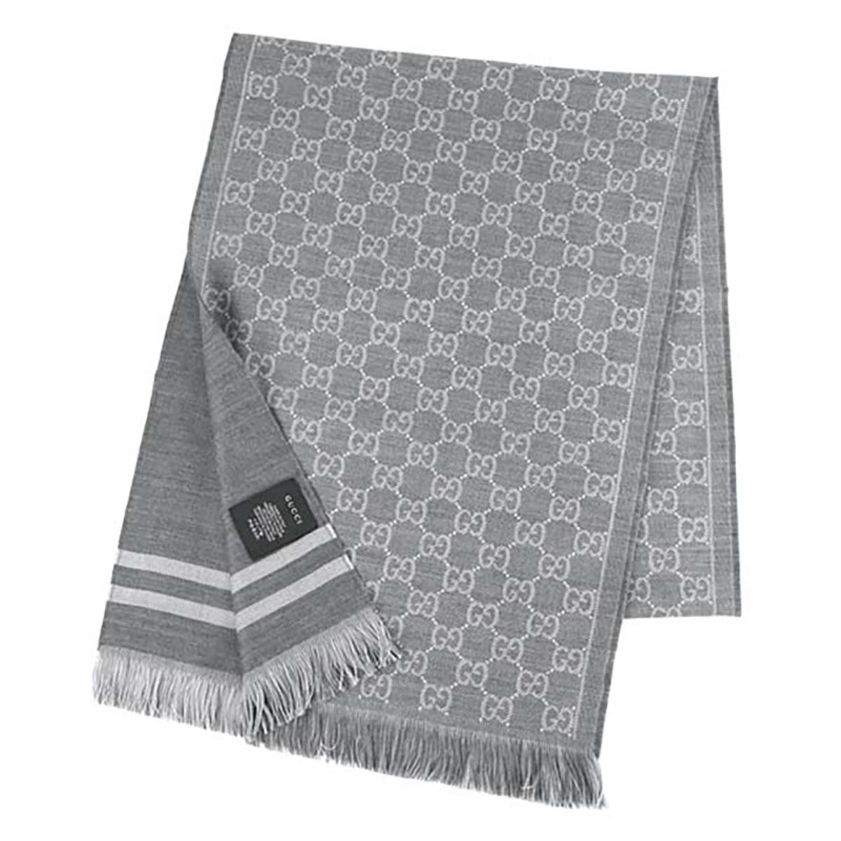Gucci Men GG Jacquard Pattern Knit Scarf with Fringe