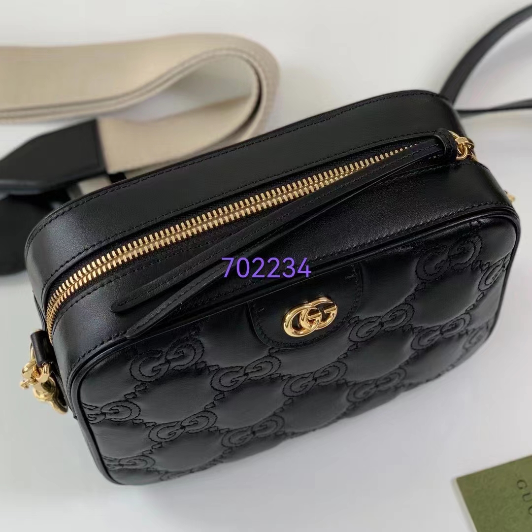 Gucci Women GG Matelassé Leather Shoulder Bag Black Double G