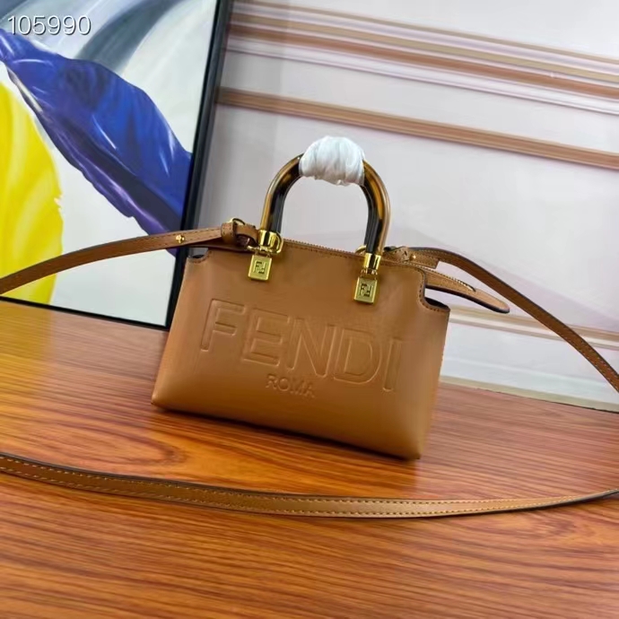 Fendi Women FF By The Way Mini Small Boston Bag Dove Gray Leather