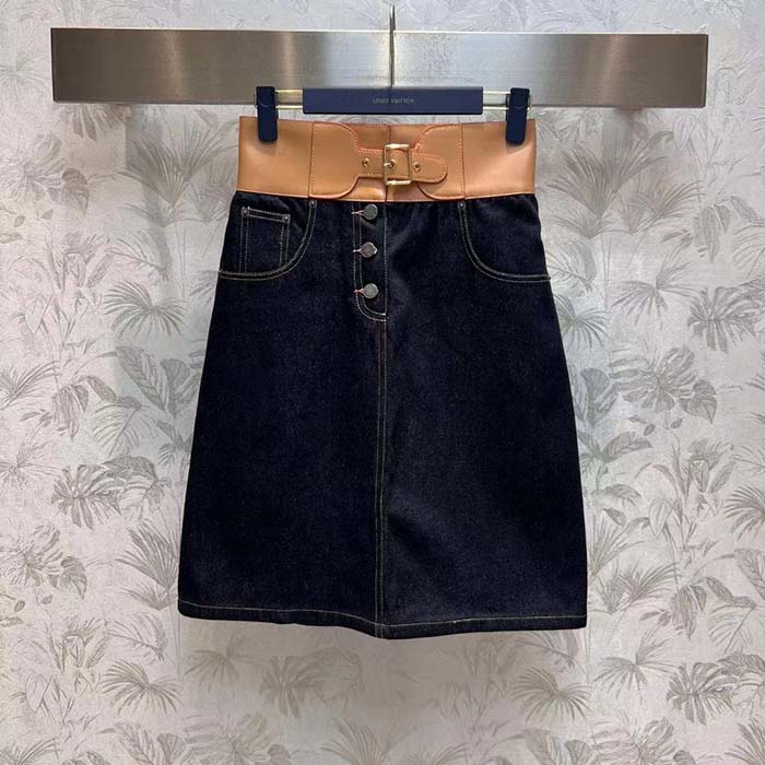 Louis Vuitton Women LV Eyelet Belt Denim Skirt Navy 1AFGNY