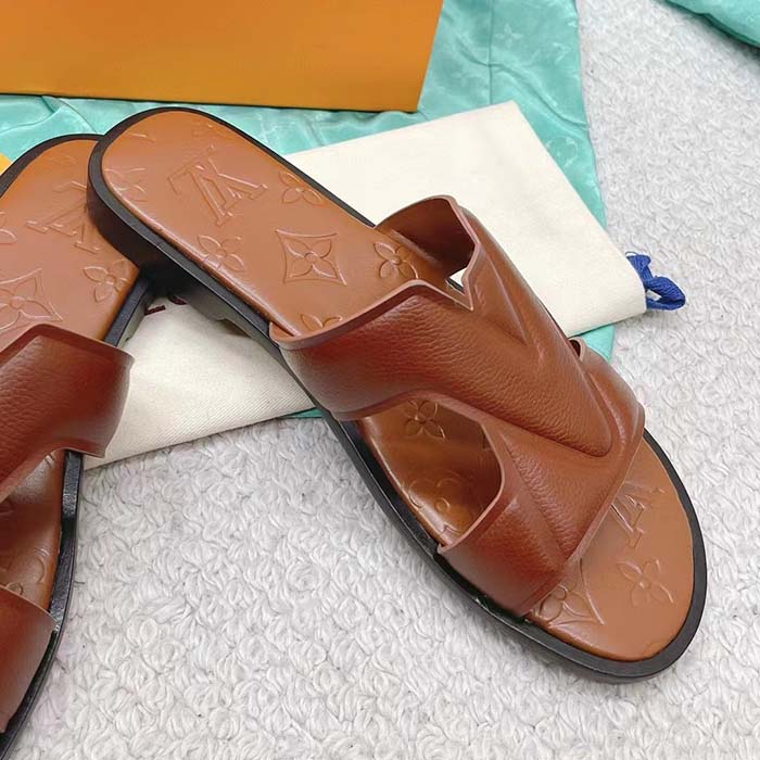 Louis Vuitton LV Unisex Oasis Mule Moka Brown Grained Calf Leather Rubber Outsole