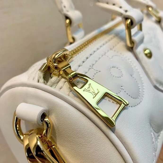 Louis Vuitton LV Women Papillon BB Handbag White Quilted Embroidered Smooth Calf