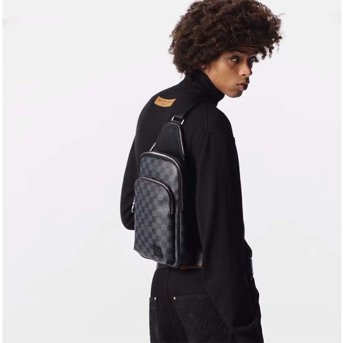 Louis Vuitton LV Unisex Avenue Slingbag NM Damier Graphite Coated Canvas Cowhide Leather