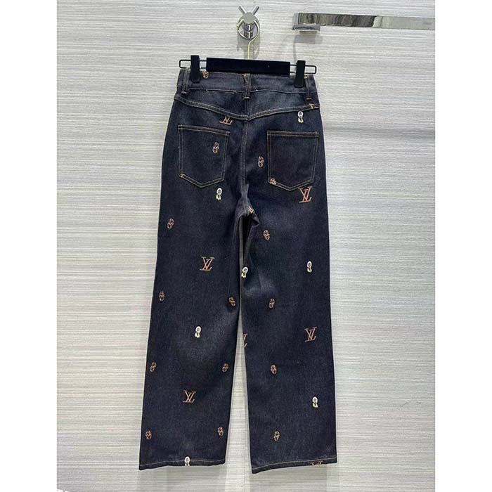 Louis Vuitton Women LV RUNWAY Embroidered Bootcut Denim Pants Indigo Cotton 1AFI93