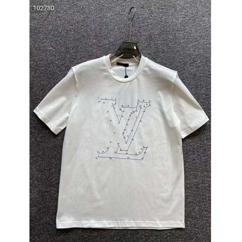 Louis Vuitton LV Women LV Stitch Print Embroidered T-Shirt Regular Fit Cotton-White