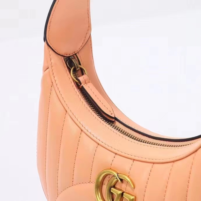 Gucci Women GG Marmont Matelassé Mini Bag Peach Matelassé Round Vertical Leather
