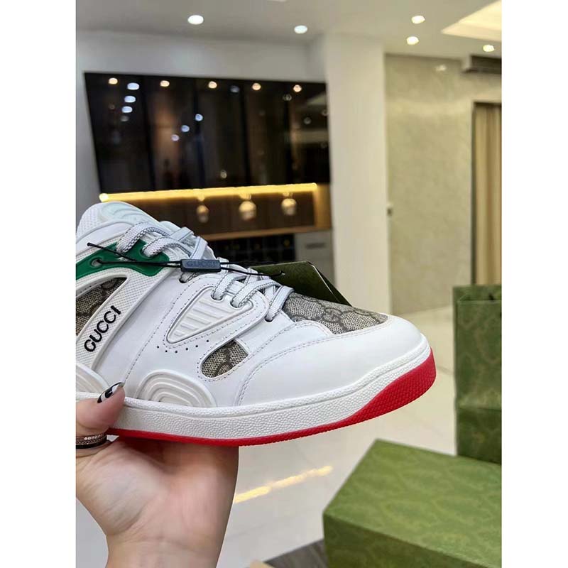 Gucci Unisex GG Basket Sneaker Interlocking G Beige Ebony GG Supreme Canvas